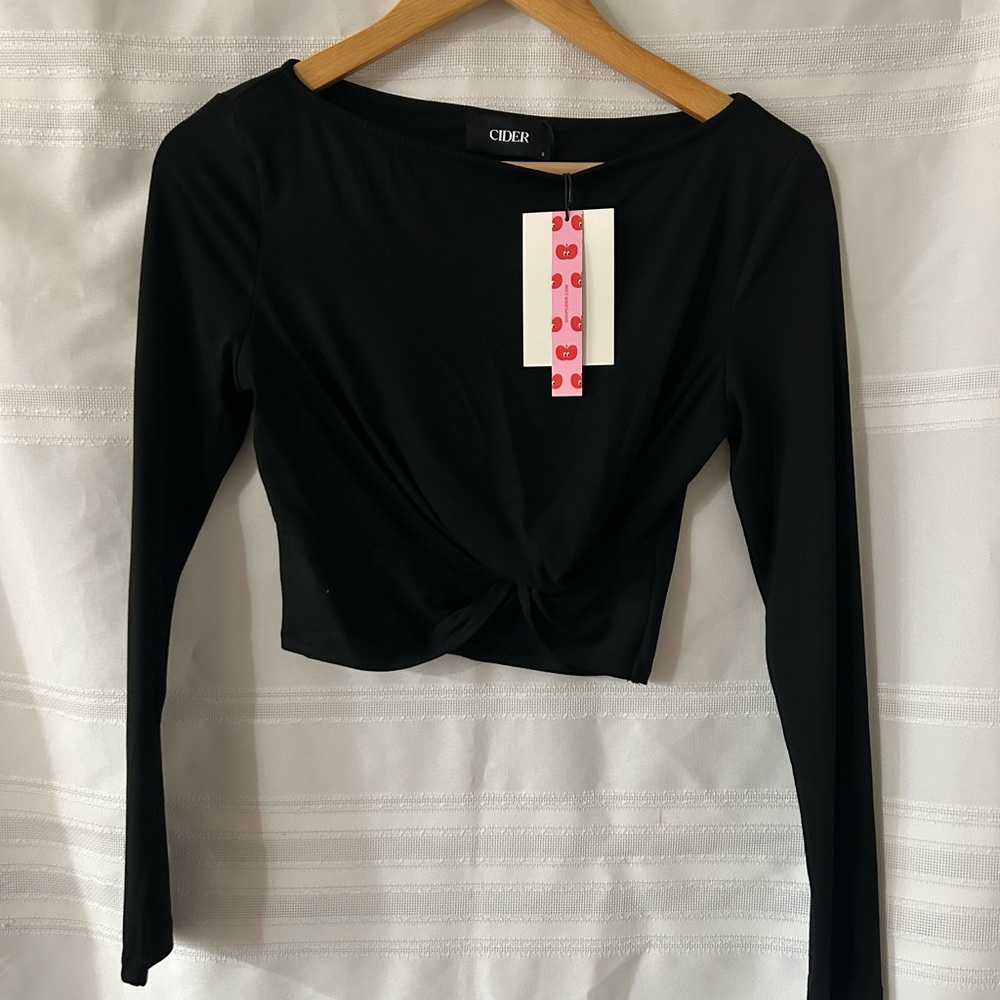 Cider Classic Black Long Sleeve Twist Top